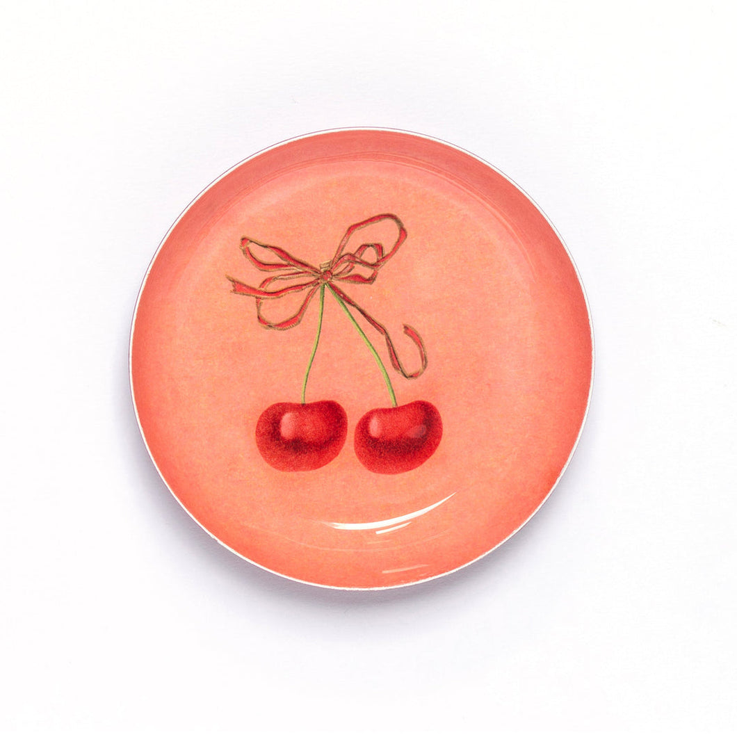 Enamel Printed Tray Round - Cherries