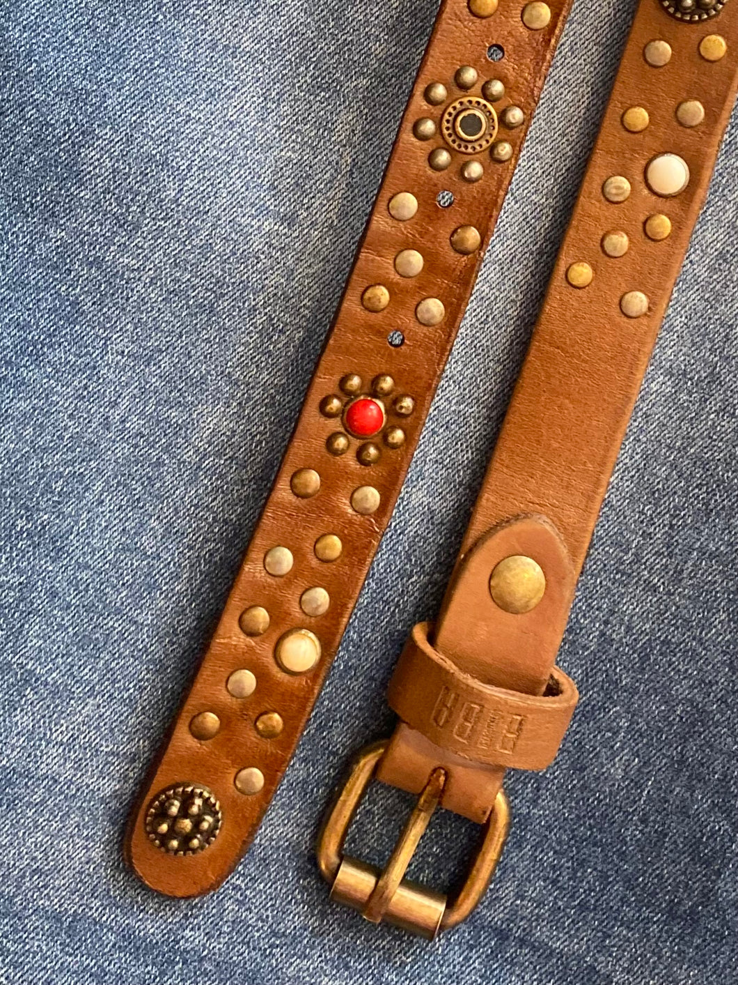 BIBA Tan Peconic Studded Leather Belt - 2 Lengths