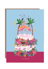 Load image into Gallery viewer, Just Married Flamingo Cake Greeting Card
