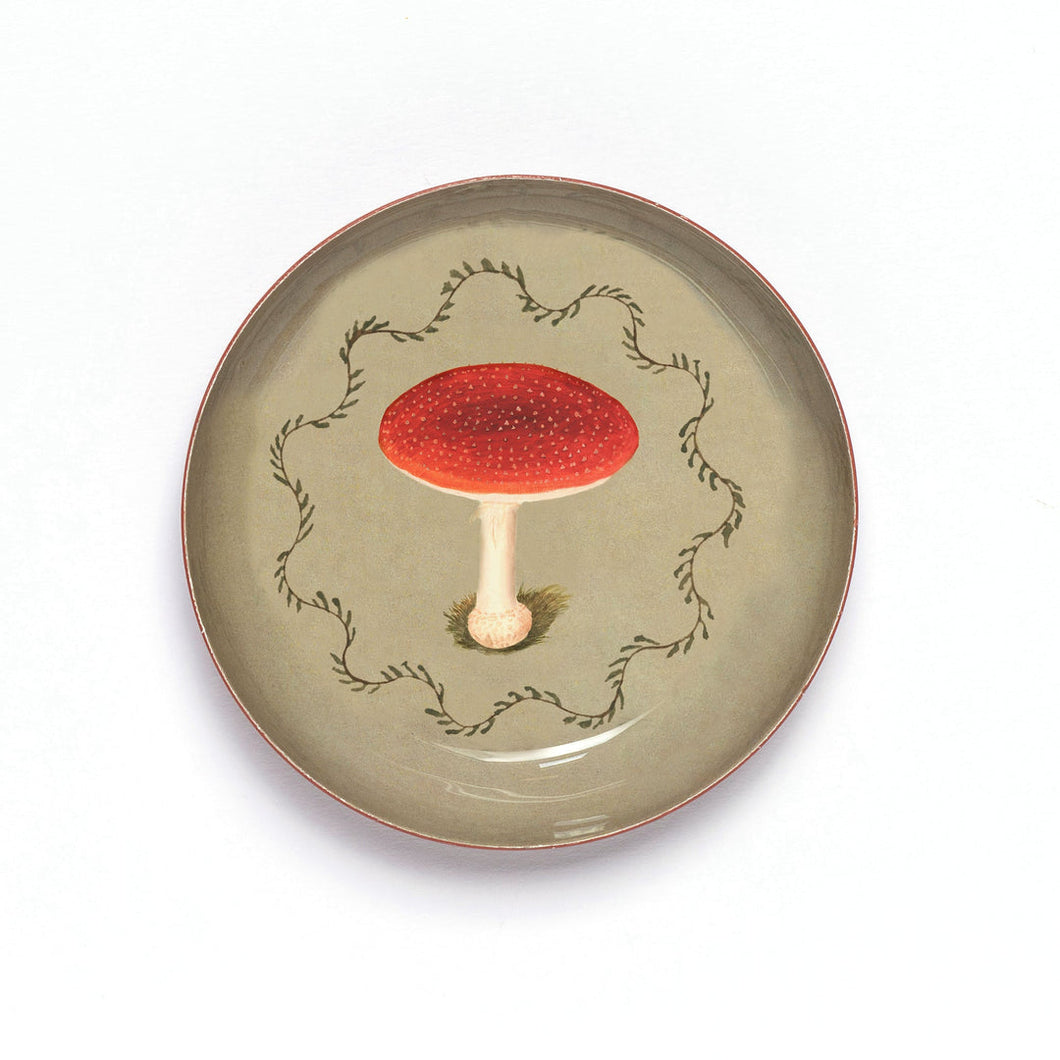 Enamel Printed Tray Round - Mushroom