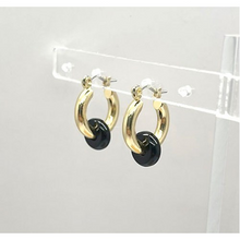 Load image into Gallery viewer, Chunky Gold Hoop Earings with Ring Stone - 4 Colours available
