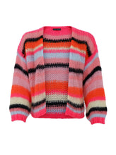 Load image into Gallery viewer, Black Colour DK Adelin Striped Cardigan - Bright Pink
