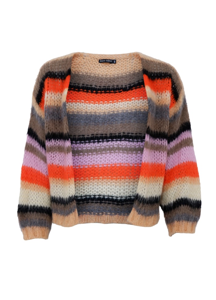 Black Colour DK Adelin Striped Cardigan - Peach Multi