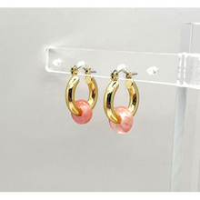 Load image into Gallery viewer, Chunky Gold Hoop Earings with Ring Stone - 4 Colours available
