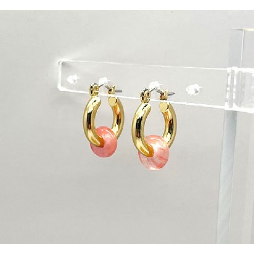 Chunky Gold Hoop Earings with Ring Stone - 4 Colours available