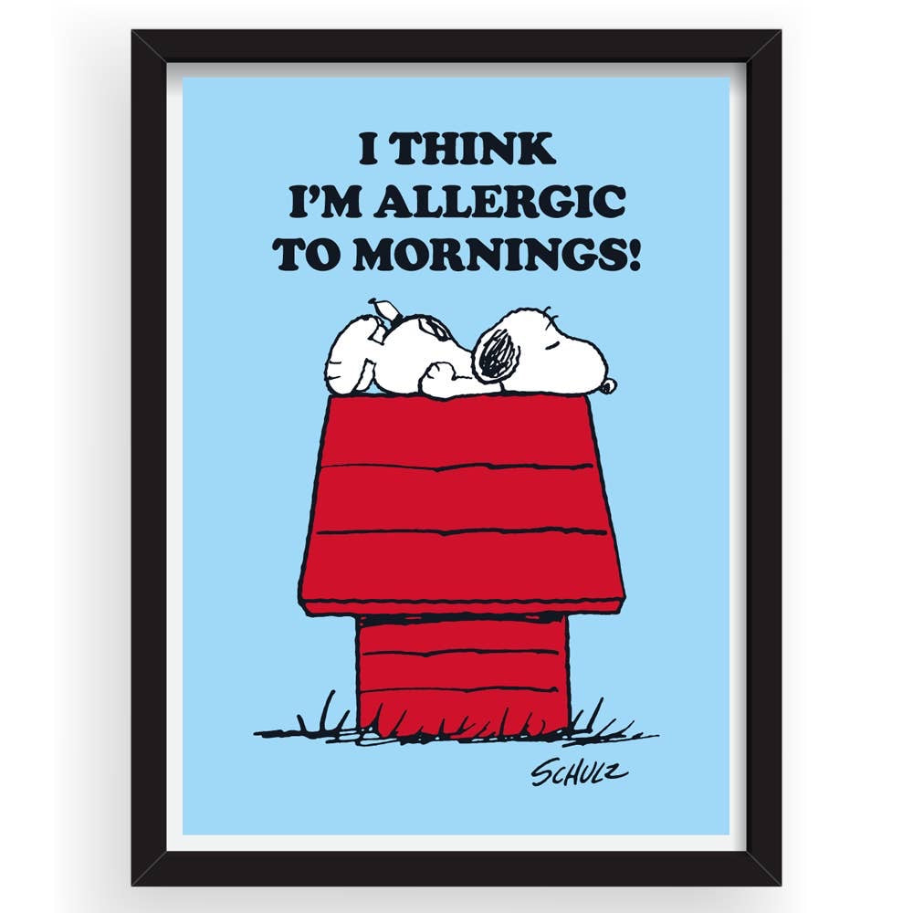 ALLERGIC TO MORNINGS - Snoopy Framed A3 Print