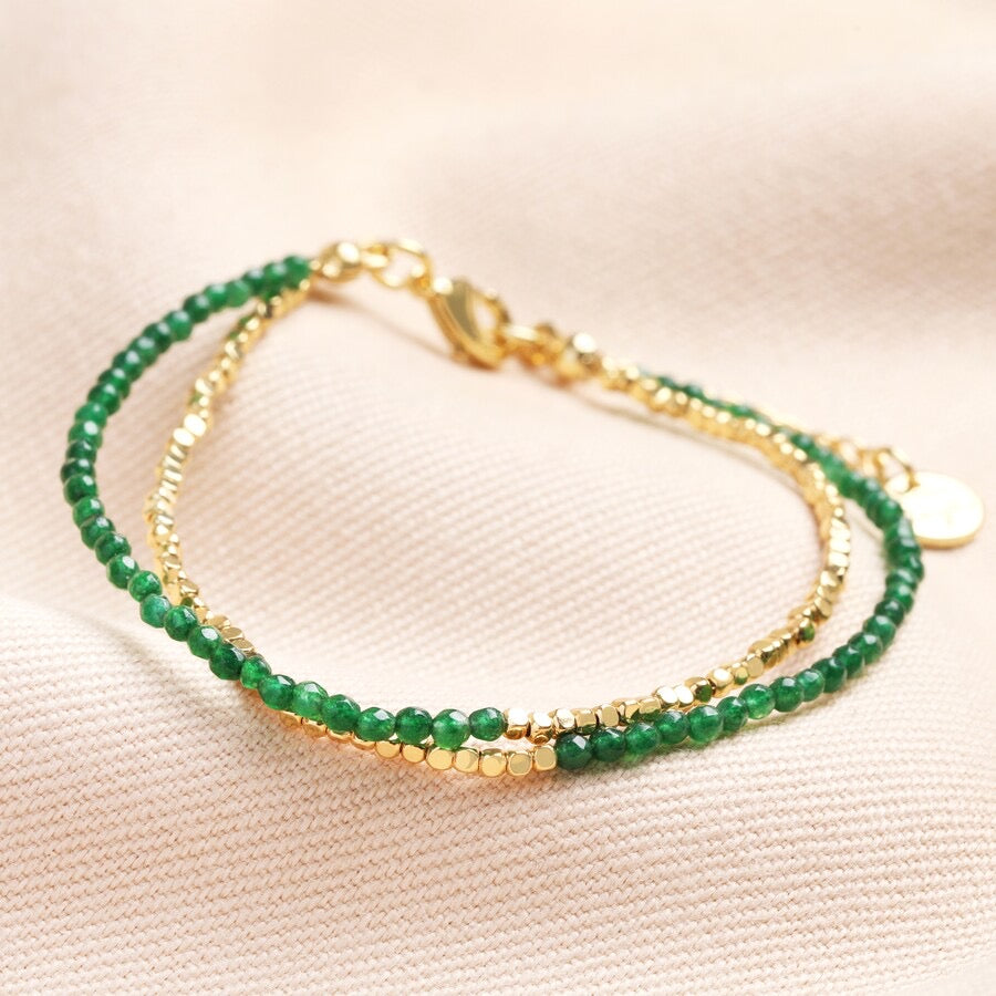 Lisa Angel Green Semi Precious Stone Layered Bracelet