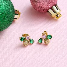 Load image into Gallery viewer, Amelia Scott Jewelled Bee Stud Earrings - Blush Pink, Emerald Green &amp; Gold
