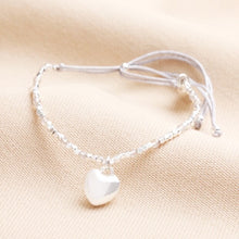 Load image into Gallery viewer, Semi Precious Beaded Heart Charm Cord Bracelet in Silver
