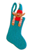 Load image into Gallery viewer, Santa, Snowman &amp; Elf in Stocking Felt Decorations - 3 Variants
