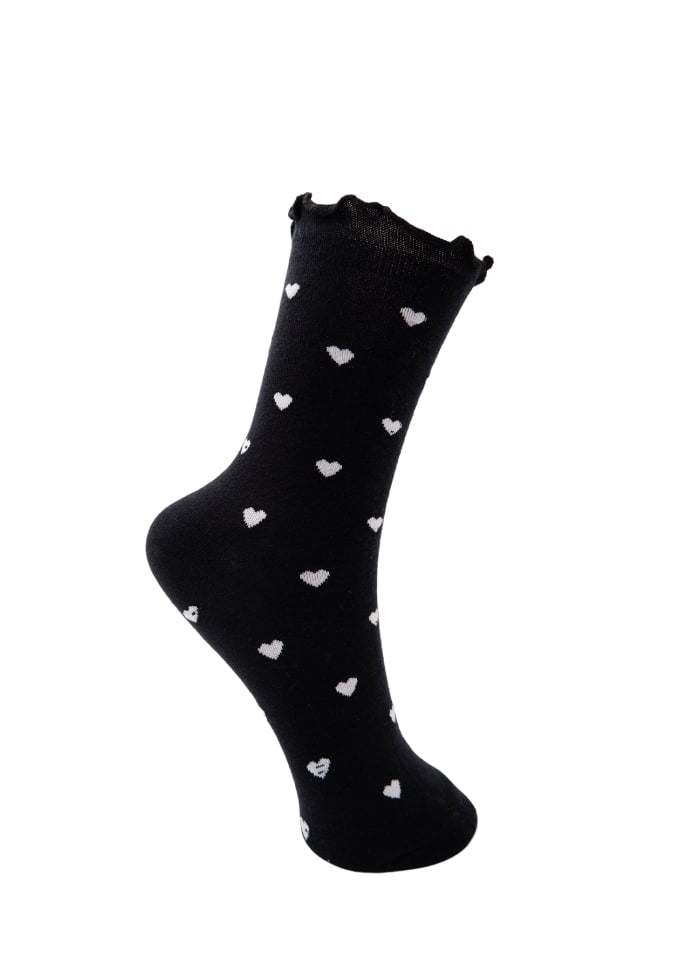 Black Colour DK Heart Socks - Black/White