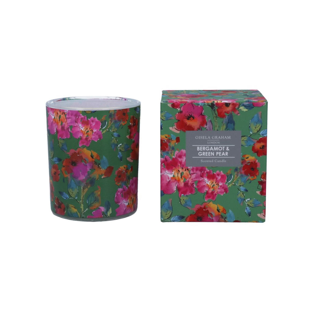 Gisela Graham Bright Hibiscus Scented Candle - Bergamot & Green Pear