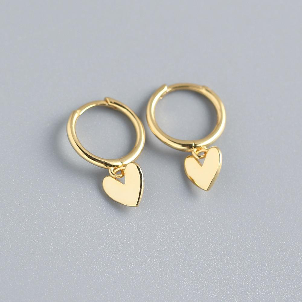 Heart Charm Huggie Earrings - Silver / Gold