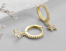 Load image into Gallery viewer, CZ Star Drop Huggie Earrings
