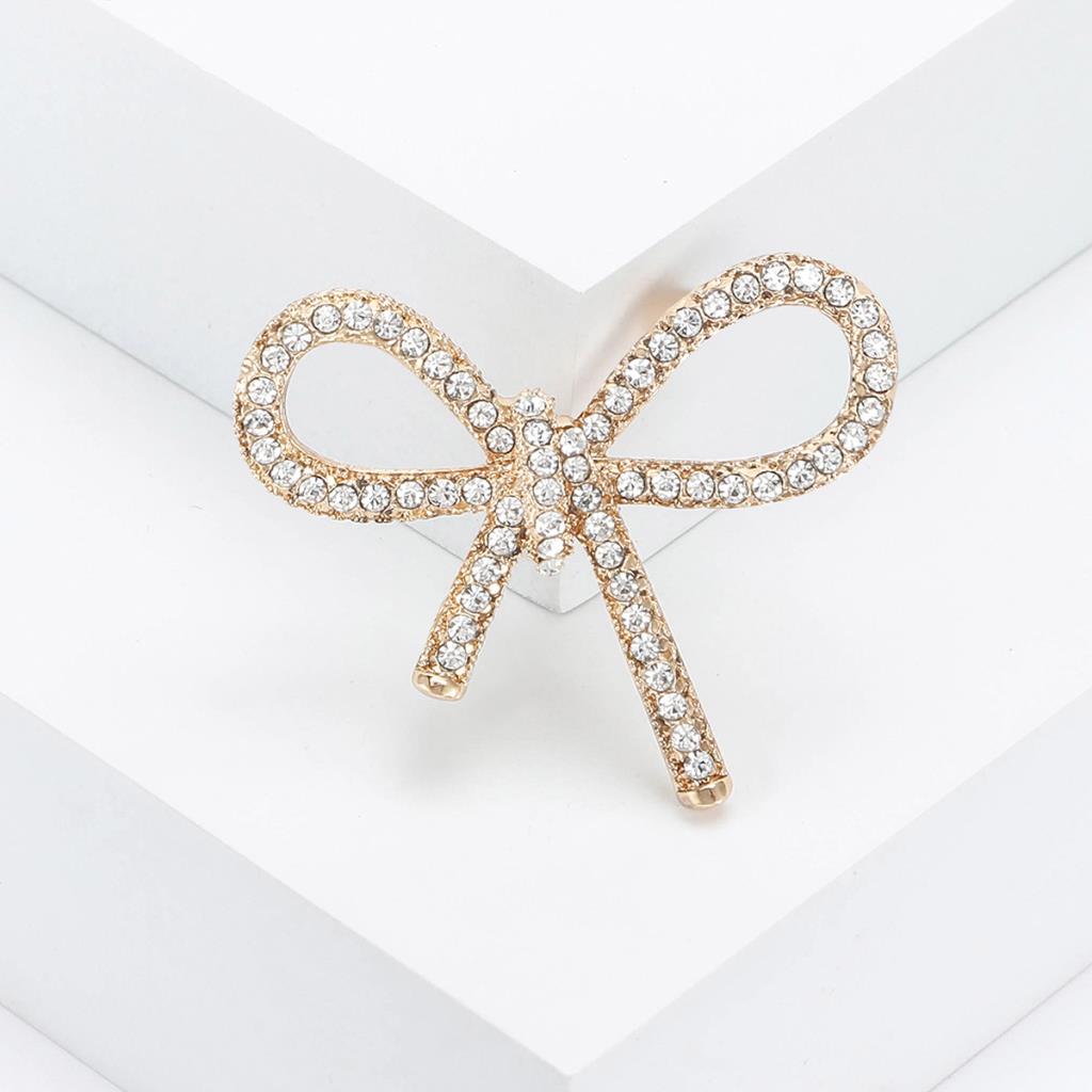 Gold Crystal Bow Brooch