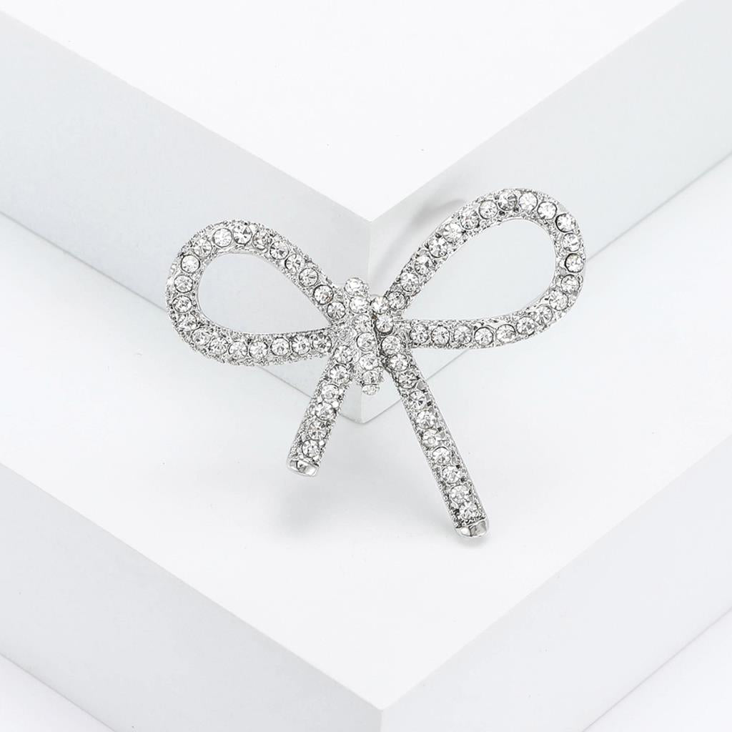 Silver Crystal Bow Brooch