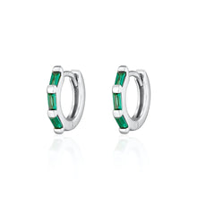 Load image into Gallery viewer, Scream Pretty Baguette Green Stone Huggie Earrings
