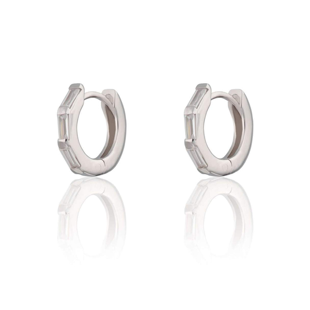 Silver Baguette Huggie Earrings