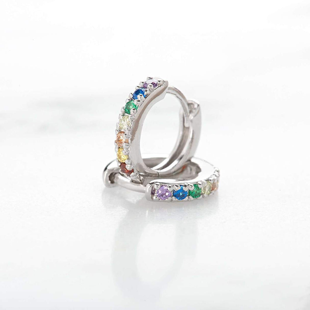 Scream Pretty Huggie Hoop Earrings with Rainbow stones